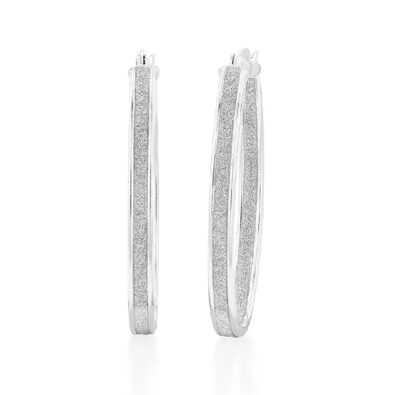 floral earrings for women -Sterling Silver Stardust Oval Hoop Earrings