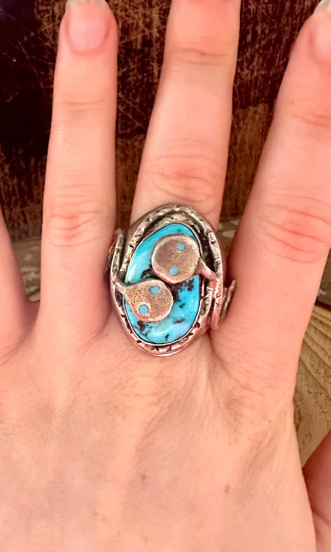 diamond rings for women -JUDE CANDELARIA Zuni Snake Silver & Turquoise Ring • Size 11 1/2