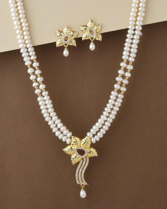 ruby necklaces for women -Floral Real Pearl Necklace Set S23535