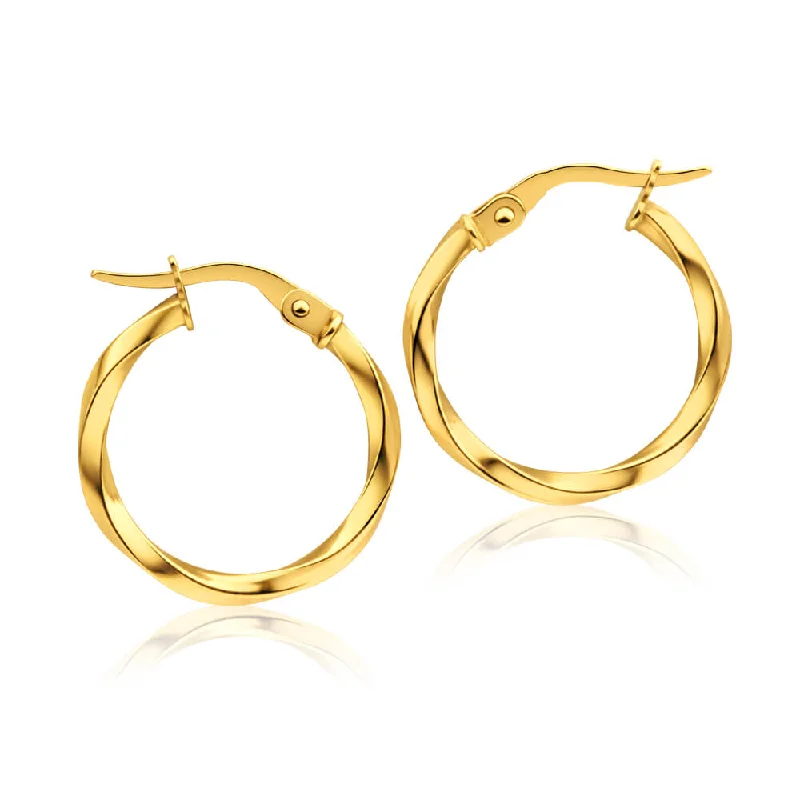 double hoop earrings for women -9ct Yellow Gold 15mm Italian Made Twist Hoop Earrings