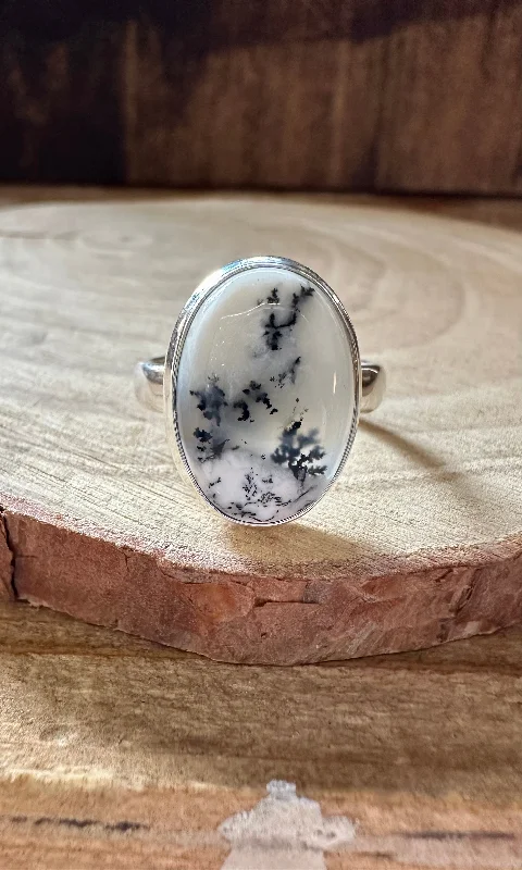 zodiac rings for women -GLACIER DENDRITIC OPAL Sterling Silver Ring • Size 8