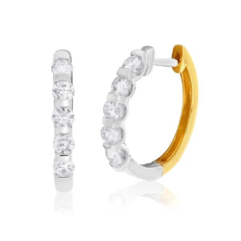 gothic earrings for women -9ct Yellow Gold & White Gold Diamond Hoop Earrings