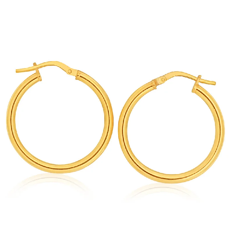 handcrafted earrings for women -9ct Yellow Gold Silver Filled Plain 20mm Hoop Earrings