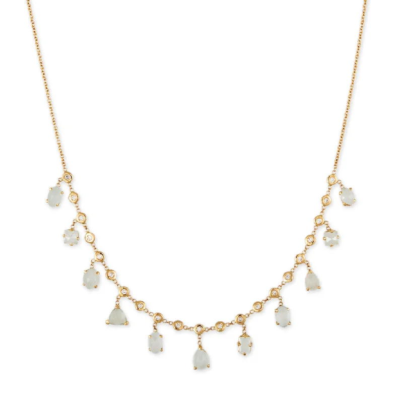 adjustable gold necklaces for women -MULTI SHAPE AQUAMARINE + DIAMOND SHAKER NECKLACE