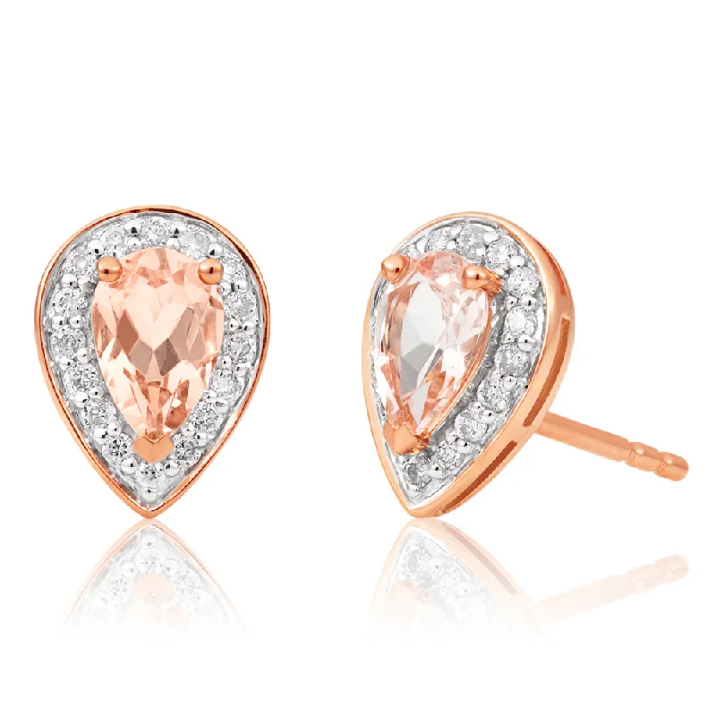 cubic zirconia earrings for women -9ct Rose Gold 6x4mm Pear Morganite and 0.15ct Diamond Stud Earrings