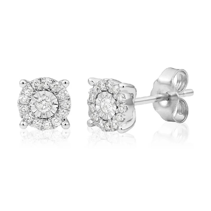 statement earrings for women -9ct White Gold Lovely Diamond Stud Earrings