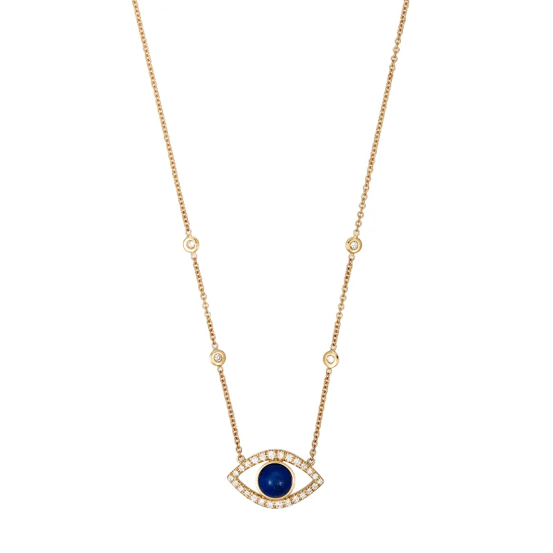 butterfly necklaces for women -SMALL PAVE LAPIS CENTER OPEN EYE DIAMOND NECKLACE