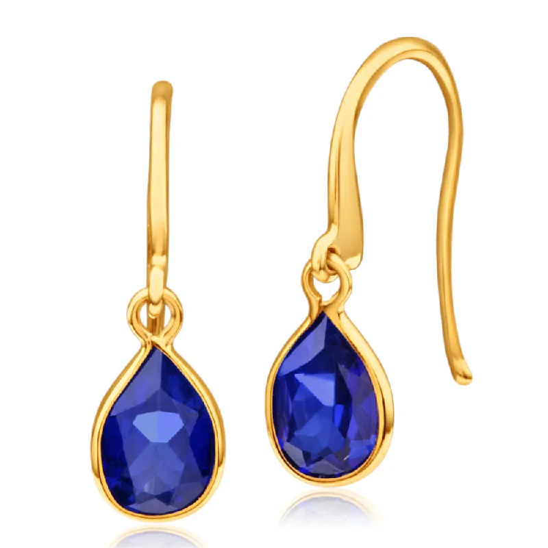 moonstone earrings for women -9ct Alluring Yellow Gold Created Sapphire Drop Earrings