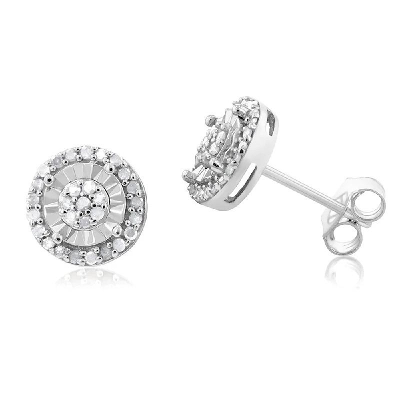 boho earrings for women -1/4 Carat Diamond Stud Earrings set with 18 Brilliant Diamonds in Sterling Silver