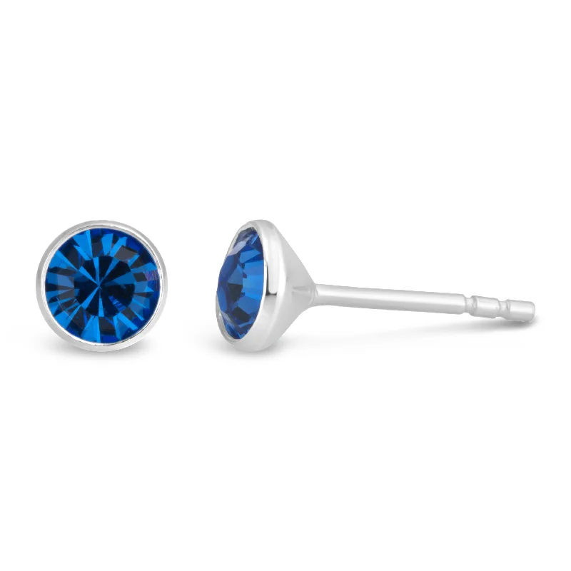 cross earrings for women -Sterling Silver 5mm Blue Zirconia Bezel Stud Earrings