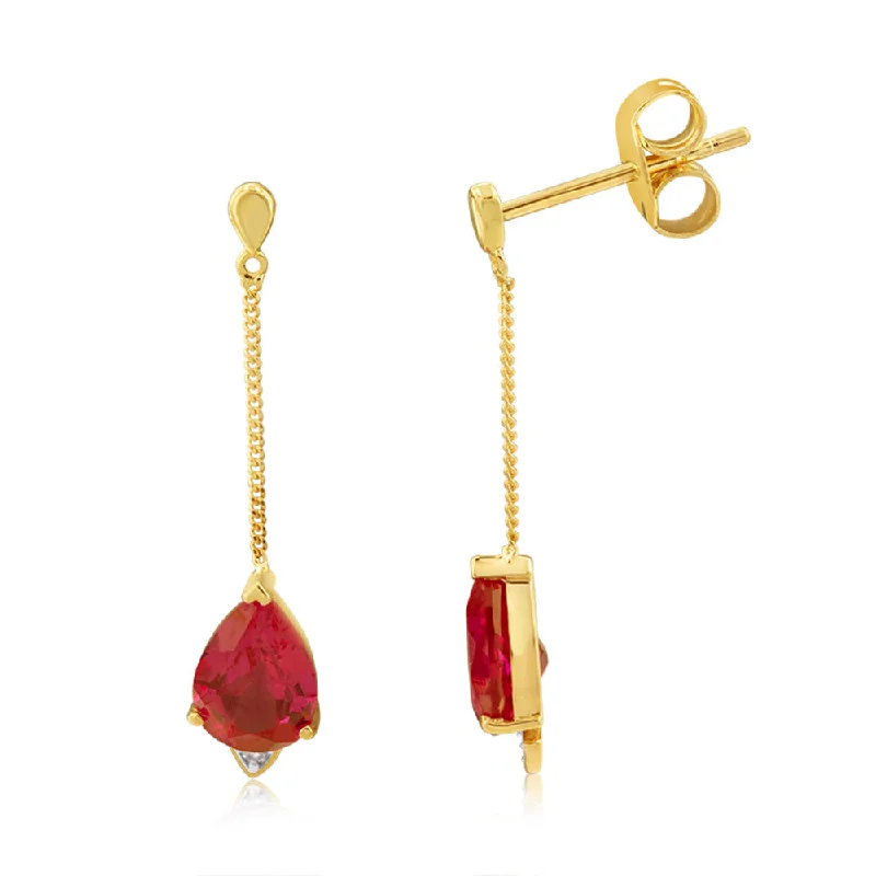 bridal earrings for women -9ct Yellow And White Gold Ruby And Diamond Drop Earrings