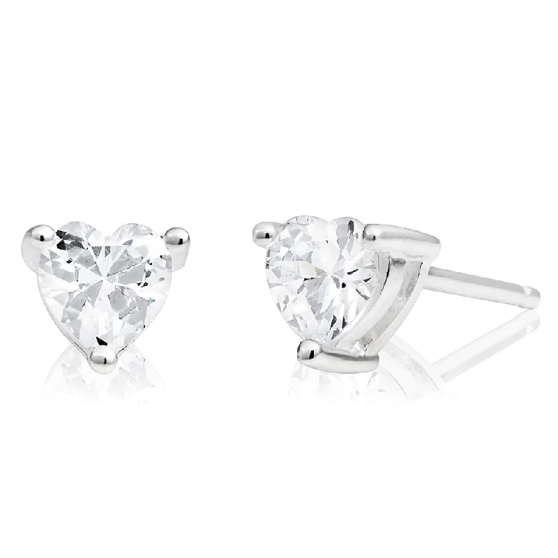 fringe earrings for women -Sterling Silver Cubic Zirconia 5mm Heart Stud Earrings