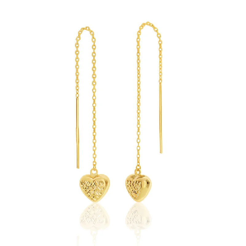 rectangular earrings for women -9ct Yellow Gold Silver Filled Heart Long Thread Drop Earrings