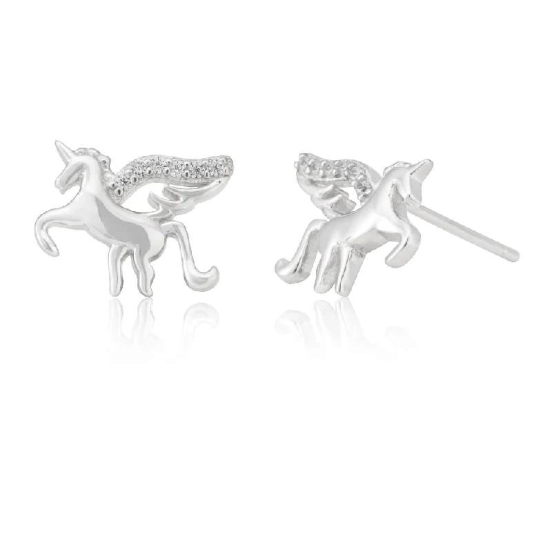 black pearl earrings for women -Sterling Silver Zirconia Unicorn Stud Earrings