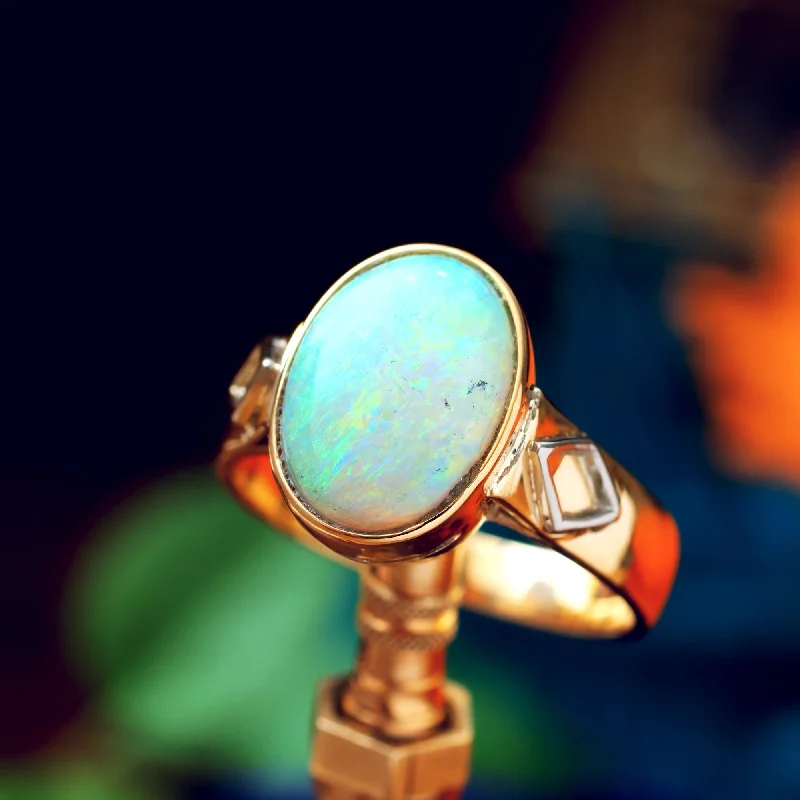 handmade gemstone rings for women -Stylish Vintage Crystal Opal Cabochon Ring