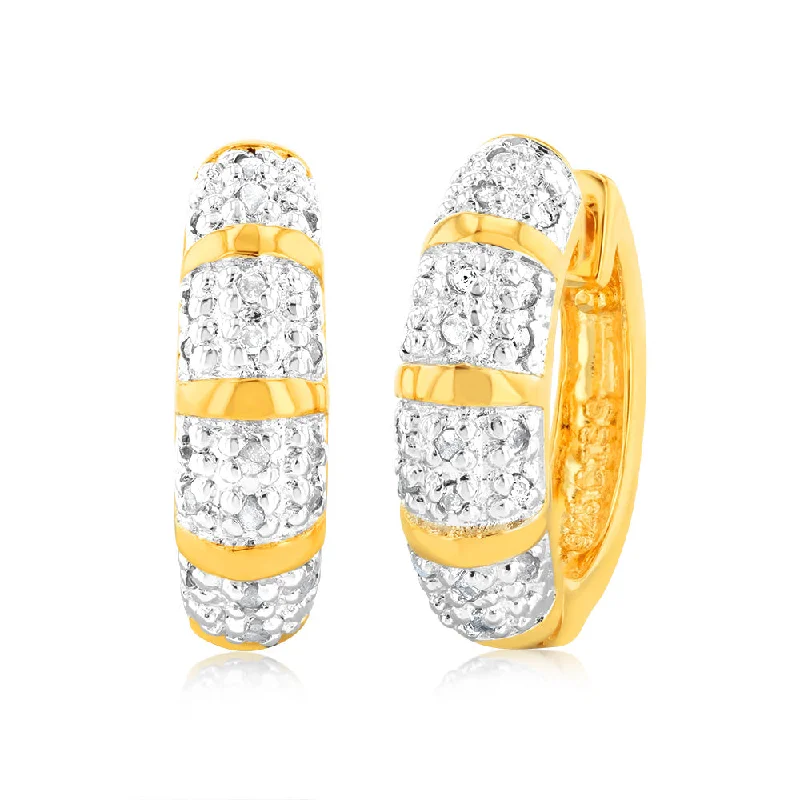 sterling silver earrings for women -1/5 Carat Diamond Hoop Earrings in Gold Plated Silver