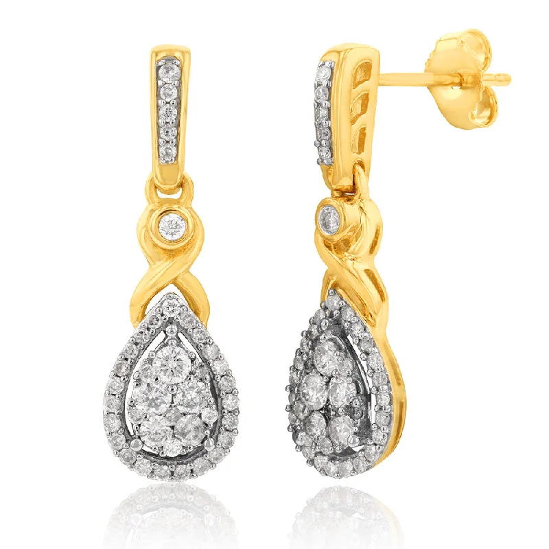 mother of pearl earrings for women -9ct Yellow Gold 1/2 Carat Diamond Pear Shaped Earrings