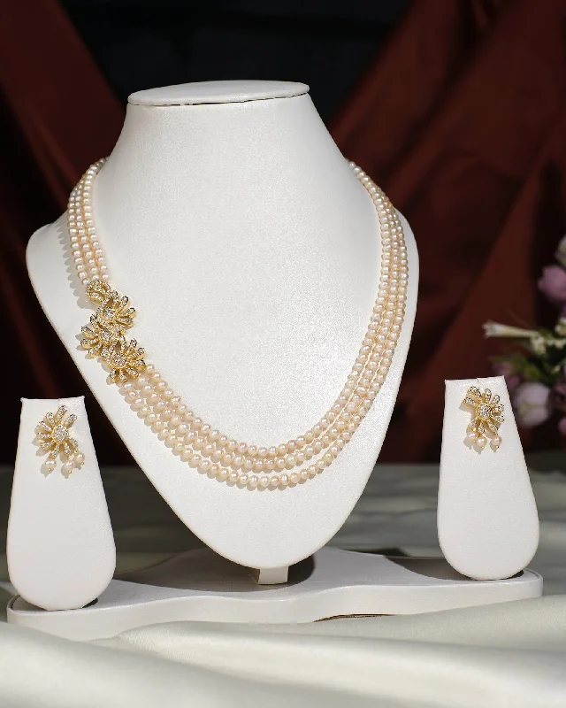 chain necklaces for women -Gorgeous Side Pearl Necklace Set