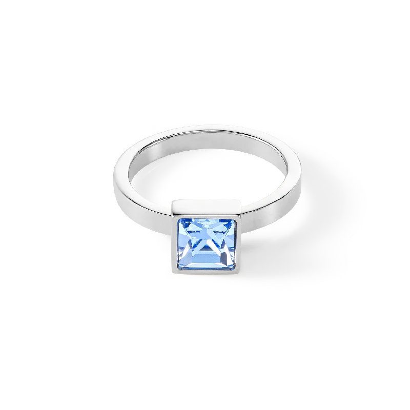 cocktail rings for women -Brilliant Square big ring silver light blue