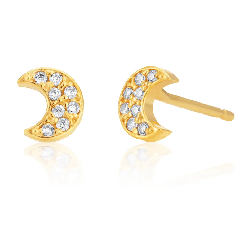 hoop earrings for women -9ct Gold Filled Cubic Zirconia Moon Shape Stud Earrings