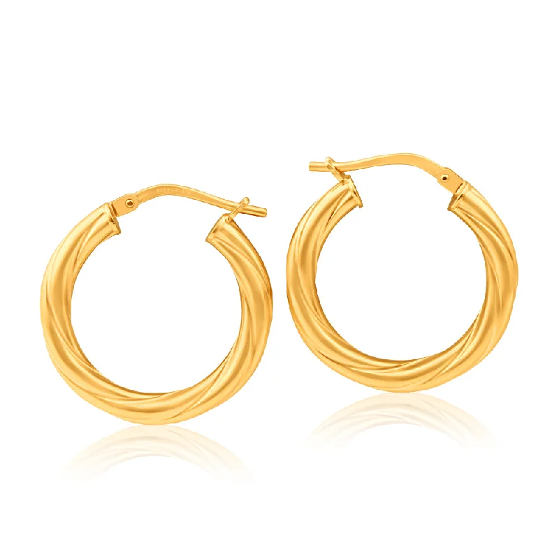 rose quartz earrings for women -9ct Yellow Gold Silver Filled 15mm Hoop Earrings with twist pattern