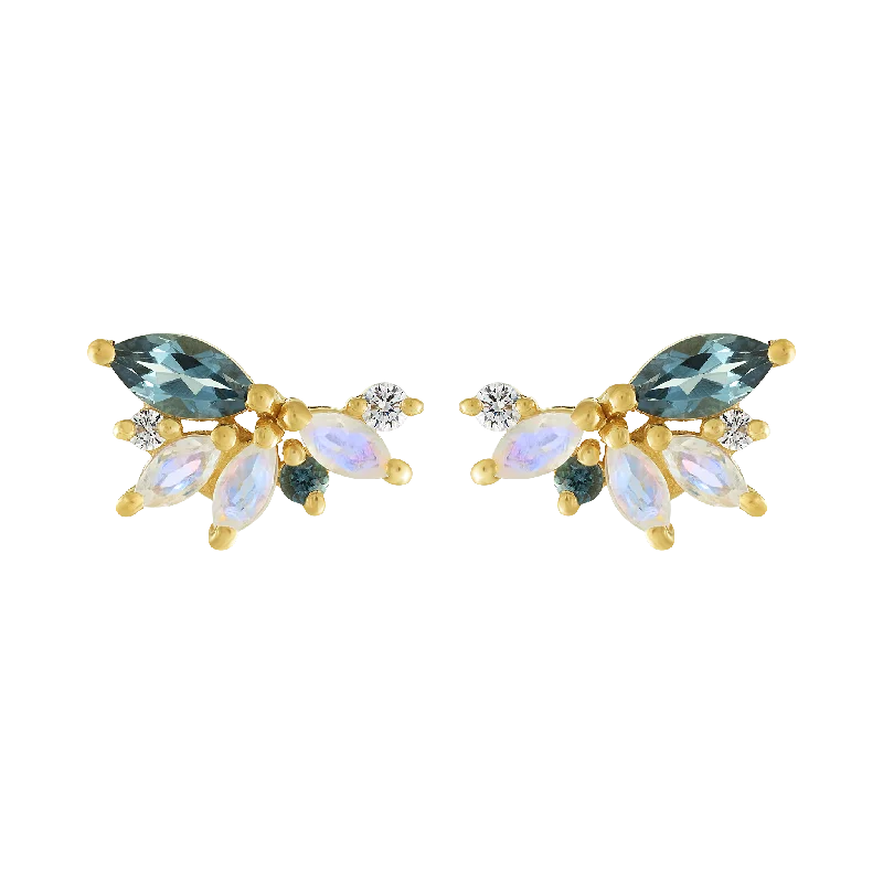 amethyst earrings for women -Rainbow Moonstone & London Blue Topaz Butterfly Studs