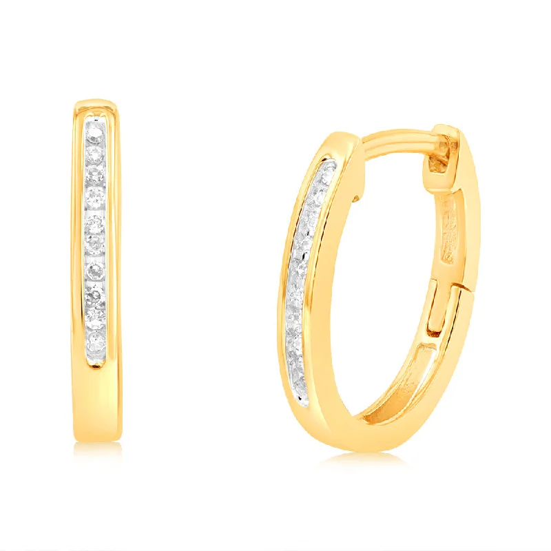 stud earrings for women -9ct Yellow Gold Hoop Earrings with 20 Brilliant Diamonds