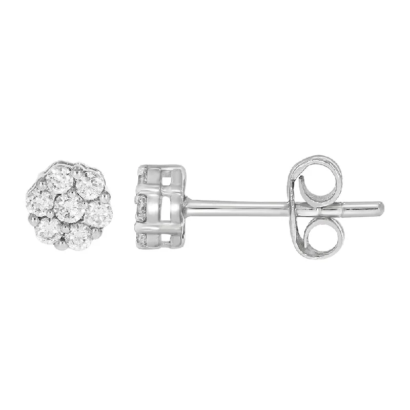 reversible earrings for women -9ct White Gold 1/4 Carat Diamond Cluster Stud Earrings