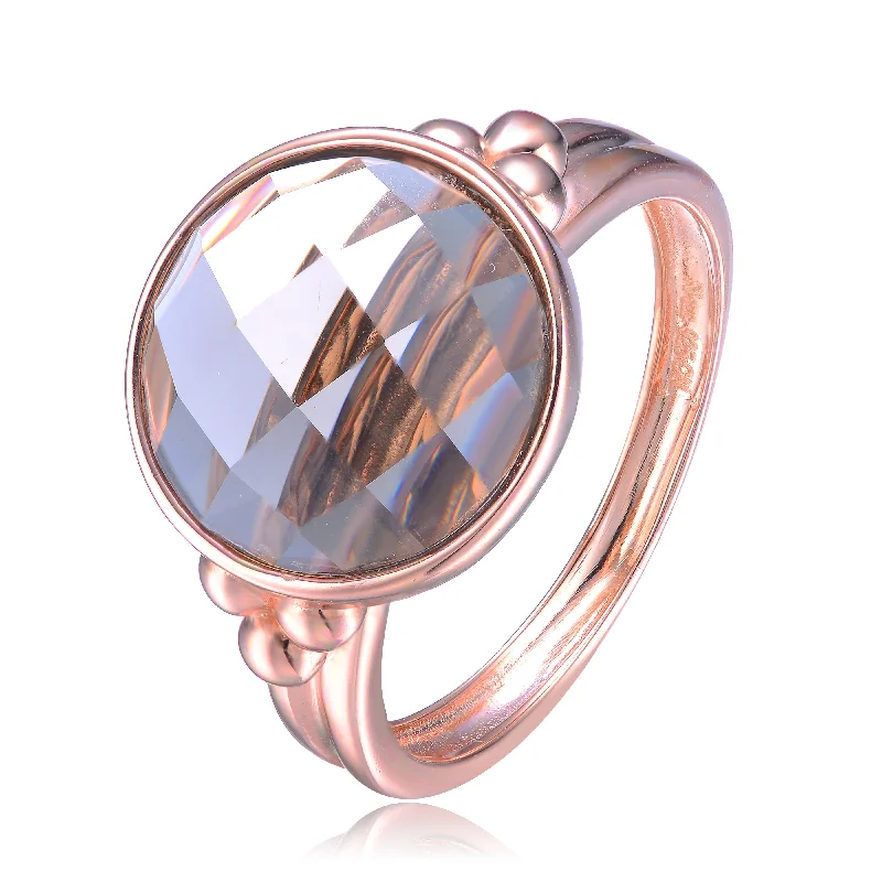 boho rings for women -Rose Gold Overlay Smokey Cubic Zirconia Ring