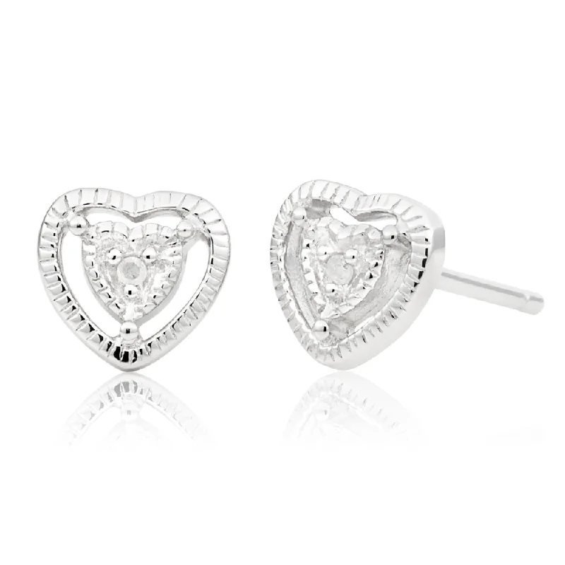 animal-shaped earrings for women -Sterling Silver Diamond Heart Stud Earrings