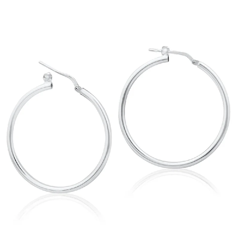 rose gold earrings for women -Sterling Silver 30mm Plain Thin Hoop Earrings