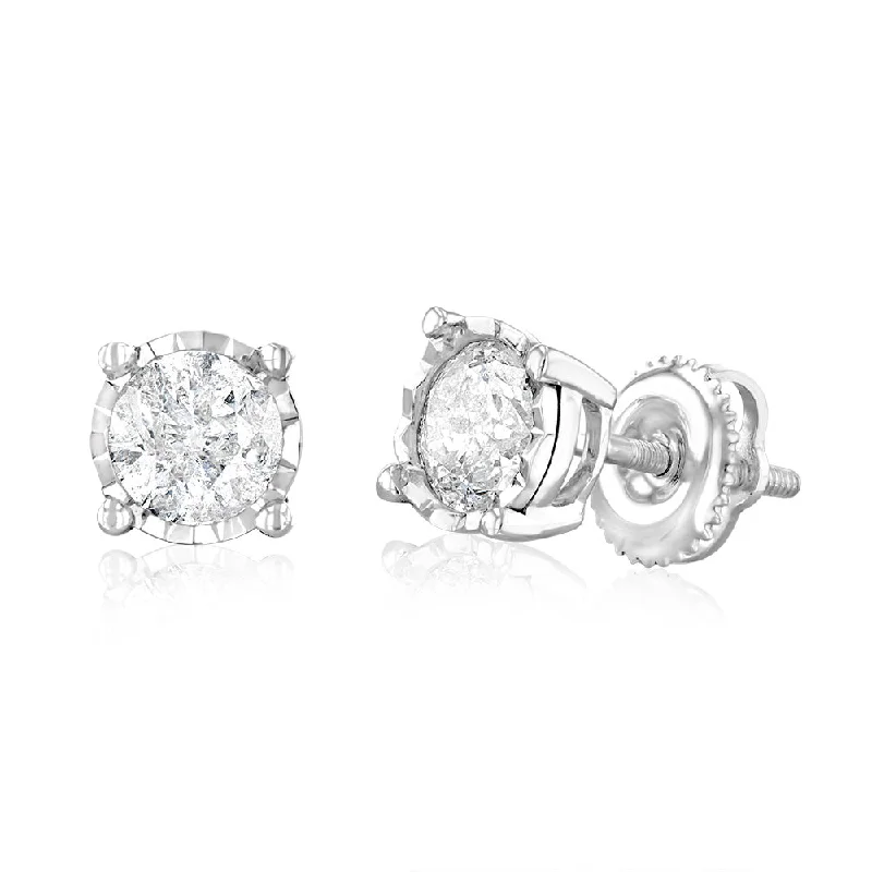 fancy earrings for women -10ct White Gold 0.95 Carat Diamond Solitaire Stud Earrings