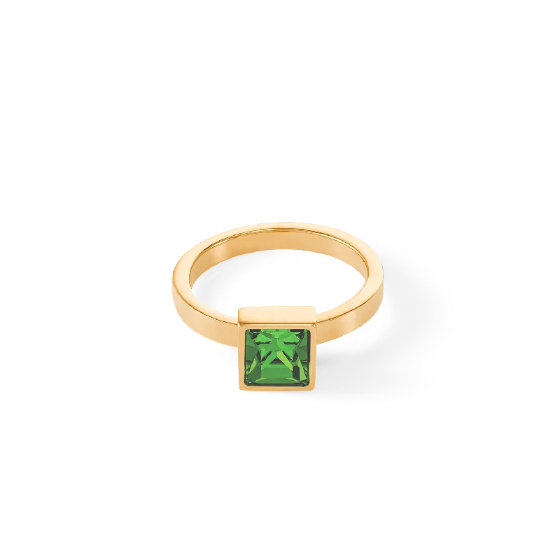 double-band rings for women -Brilliant Square big ring gold green