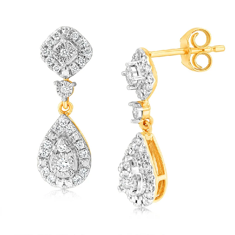 red gemstone earrings for women -Luminesce Lab Grown 1/3 Carat Diamond Drop Earrings in 9ct Yellow Gold