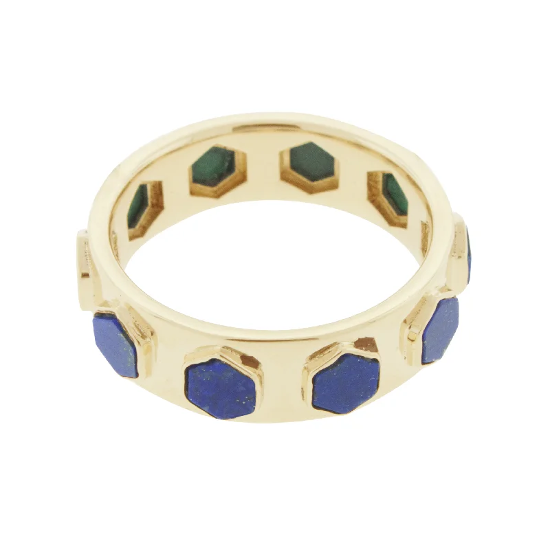 halo rings for women -Malachite & Lapis Hexagon Lego Ring