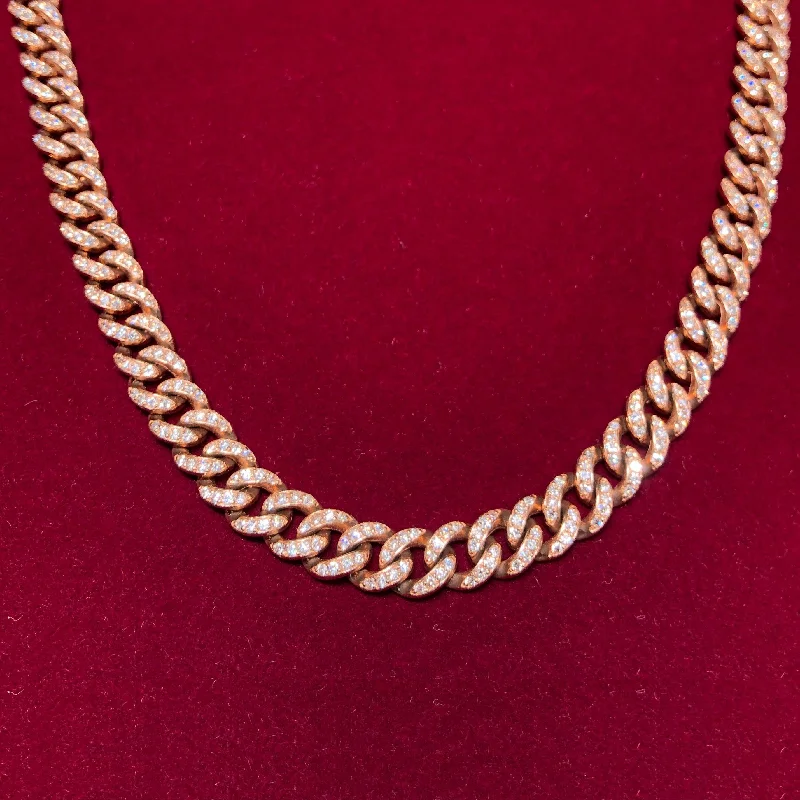 bar necklaces for women -Diamond R/G Cuban Link Chain (14K)