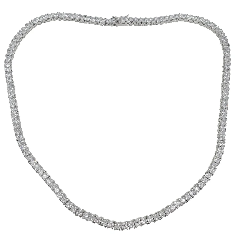 minimalist gemstone necklaces for women -Tennis Square CZ Chain (Silver)