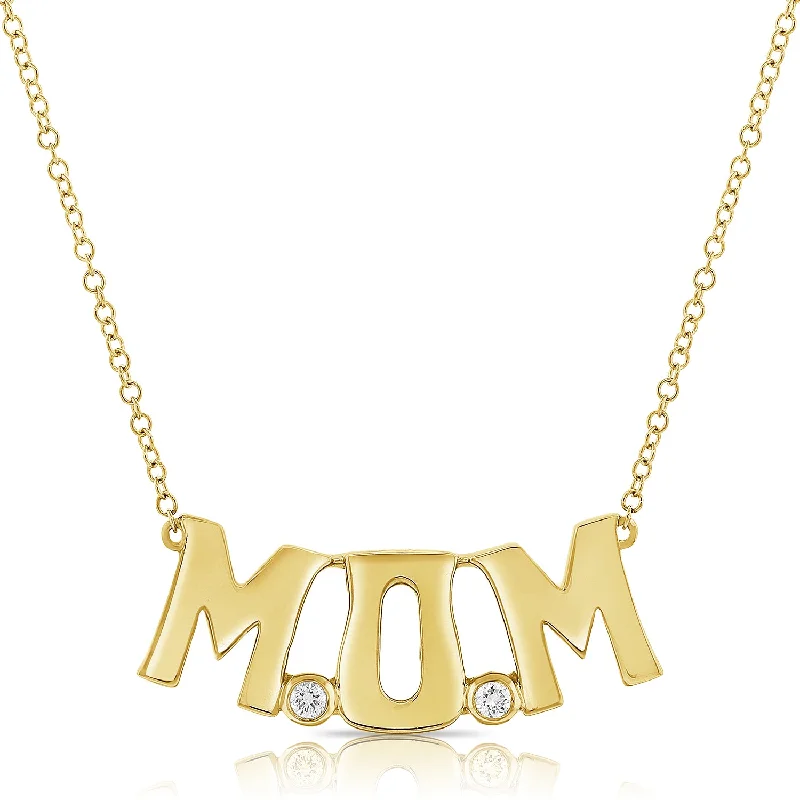 tiny gold necklaces for women -14K MOM pendant with 0.05ct Diamonds