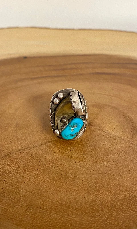 opal rings for women -SILVER RUSH Vintage Turquoise and Sterling Silver Ring | Size 9 1/2