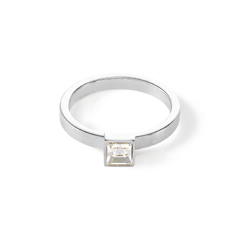 silver stacking rings for women -Brilliant Square small Ring silver crystal