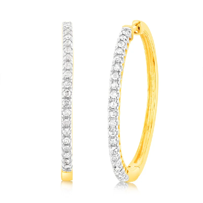 reversible earrings for women -Gold Plated Sterling Silver 1/5 Carat Diamond Hoop Earrings