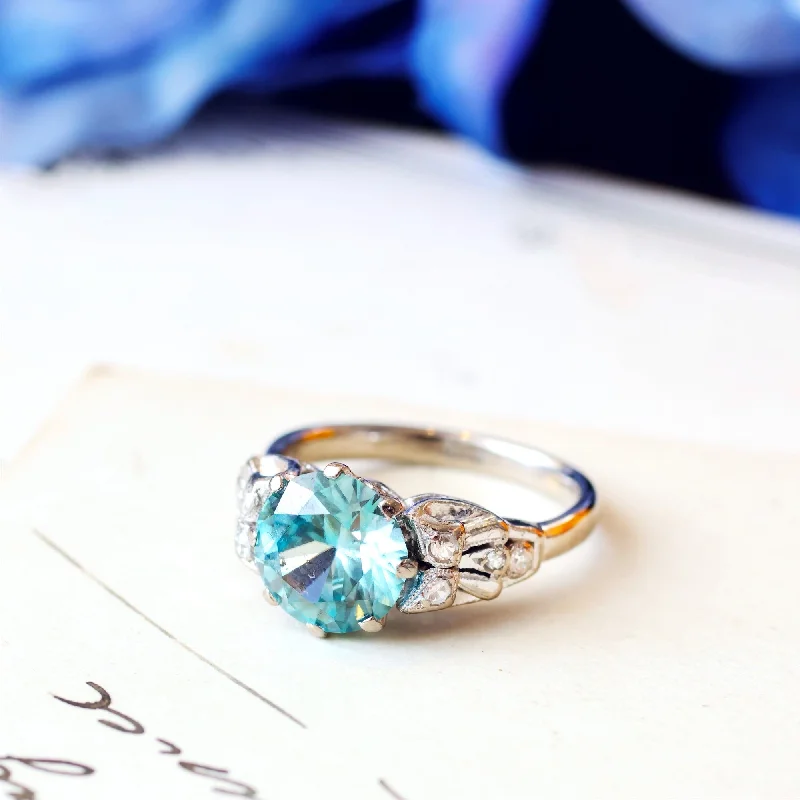 open-ended rings for women -Vintage Art Deco Starlight Blue Zircon Ring