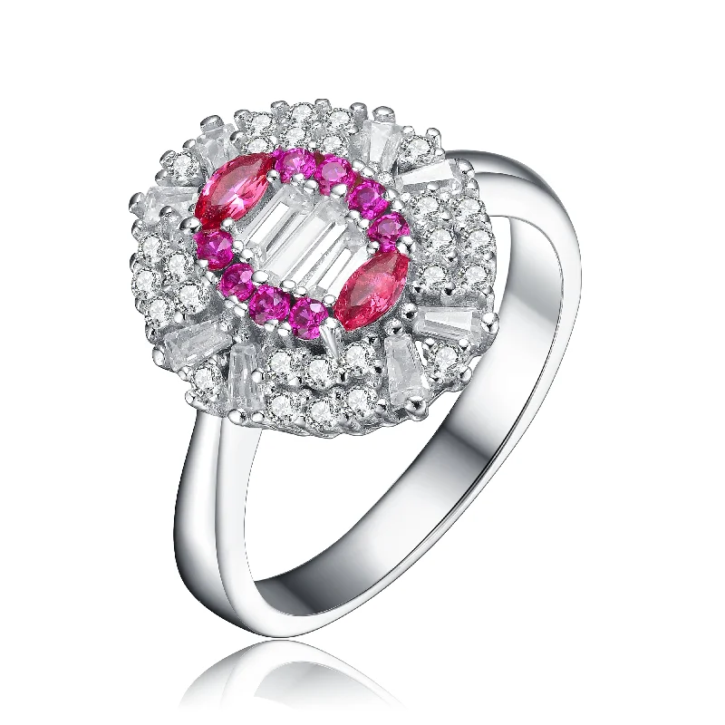 white gold rings for women -Ruby Cubic Zirconia Sterling Silver Ring