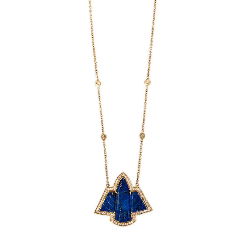 tiny gold necklaces for women -PAVE SMALL LAPIS THUNDERBIRD NECKLACE