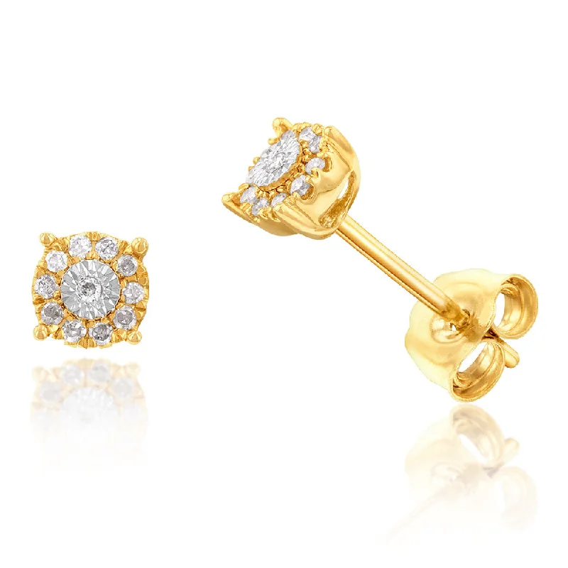 coral earrings for women -9ct Yellow Gold Sublime Diamond Stud Earrings