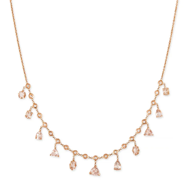 celestial necklaces for women -MULTI SHAPE MORGANITE + DIAMOND SHAKER NECKLACE