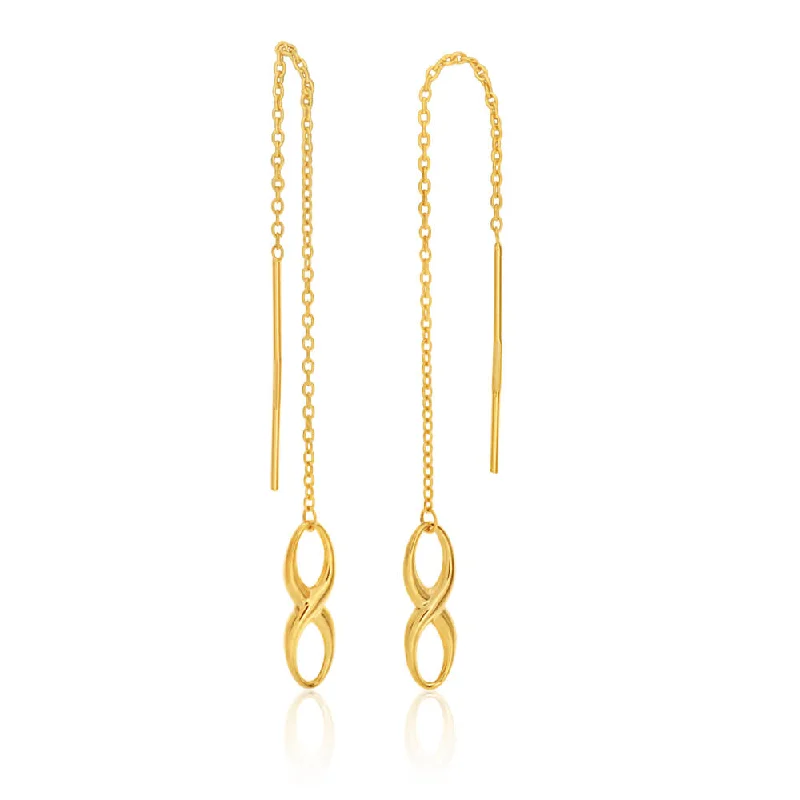 long drop earrings for women -9ct Yellow Gold Silver Filled Infinity Thread Drop Earrings