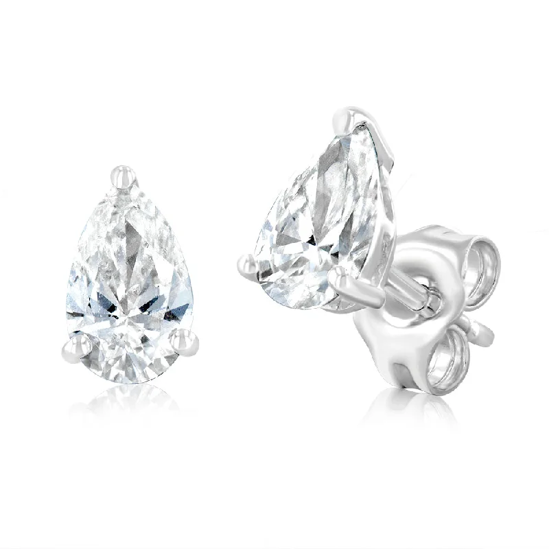 butterfly earrings for women -Luminesce Lab Grown Pear Shaped 1 Carat Diamond Stud Earrings in 14ct White Gold