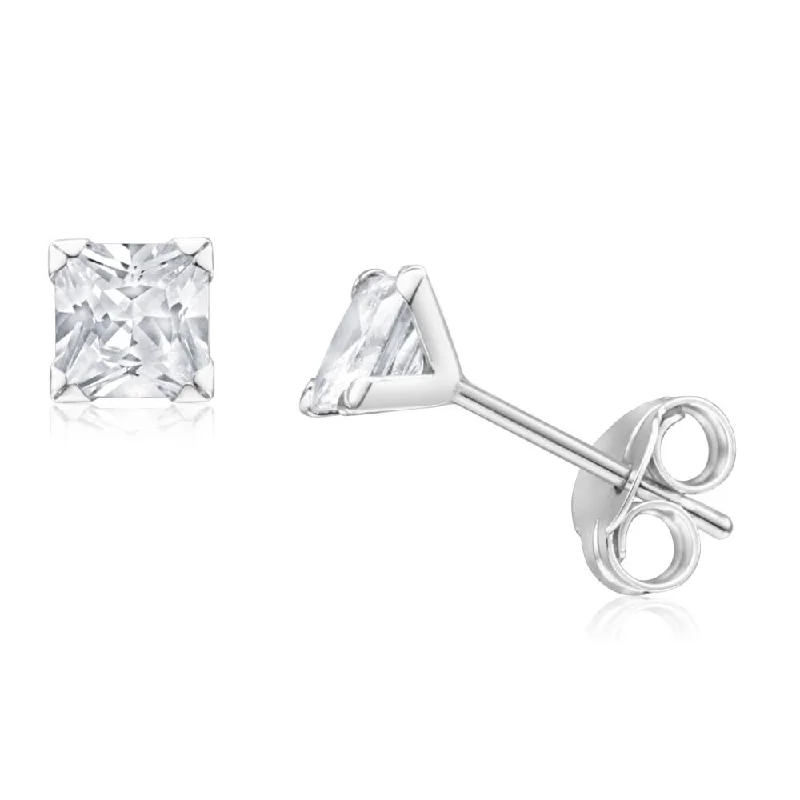 fringe earrings for women -9ct White Gold Princess Cut 4mm Cubic Zirconia Stud Earrings