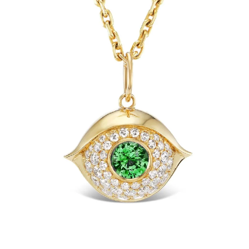 waterfall necklaces for women -LARGE GOLD AND DIAMOND EVIL EYE PENDANT WITH EMERALD